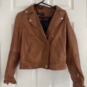 Tan Massimo Dutti Leather Biker Jacket